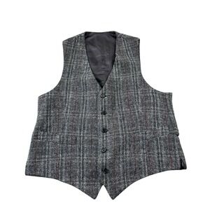 Allen Edmonds Blue Red Check Harris Tweed Men's Waistcoat Size Large Tall